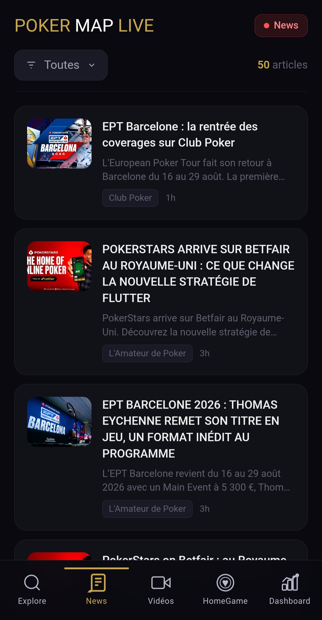 Actualités poker sur PokerMapLive
