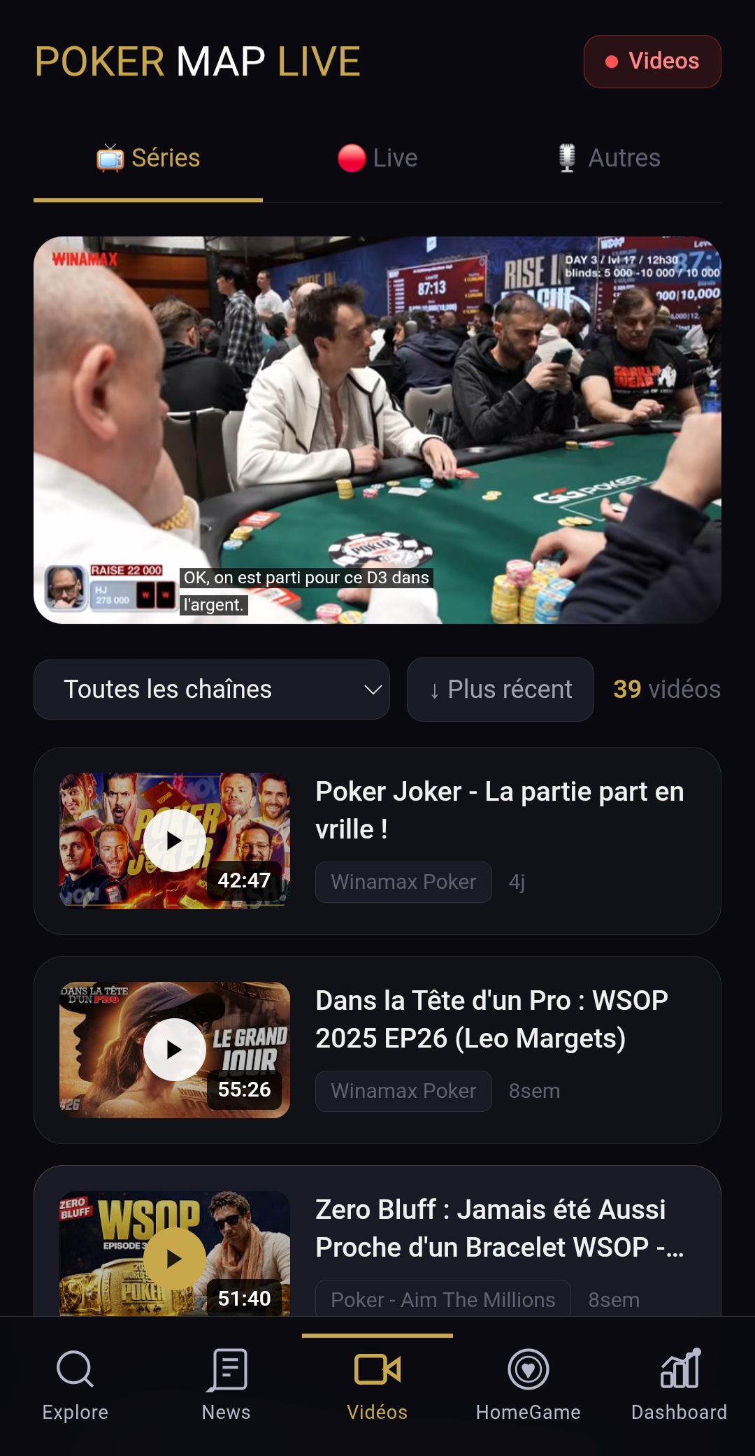 Livestream WSOP en direct sur PokerMapLive